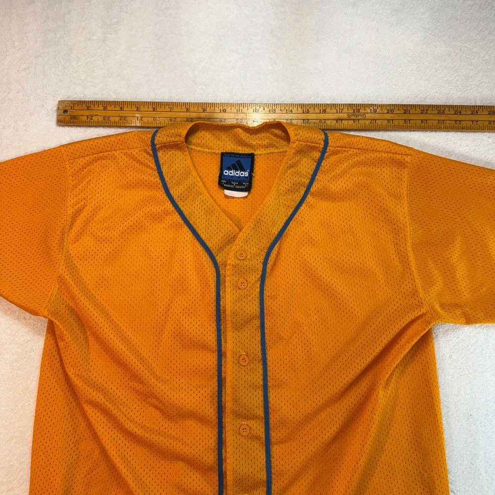 Adidas Team Mesh Baseball Jersey Orange Blue Piping Button Up Large RN88387